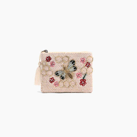 Colourful Bee Coin Bag - White